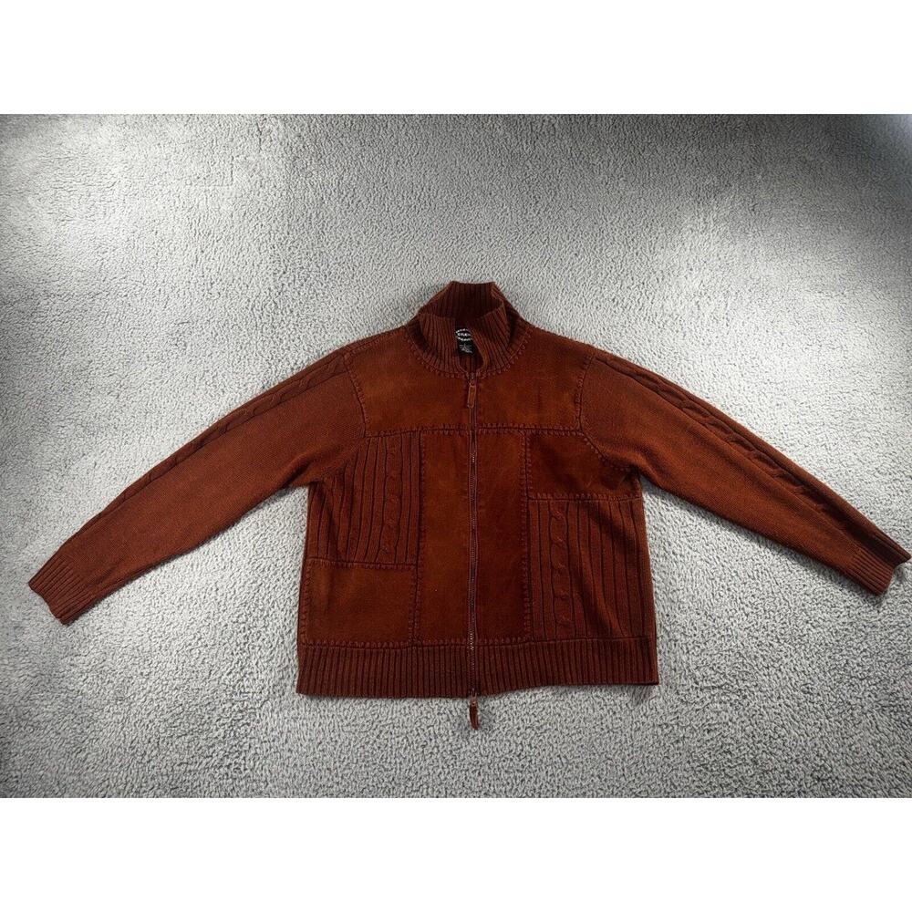 Designers Studio Originals Sweater Women Large‎ Cable Knit Leather Patchwork Y2K